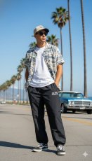 画像1: 刺繍ロゴナイロンパンツ (1)