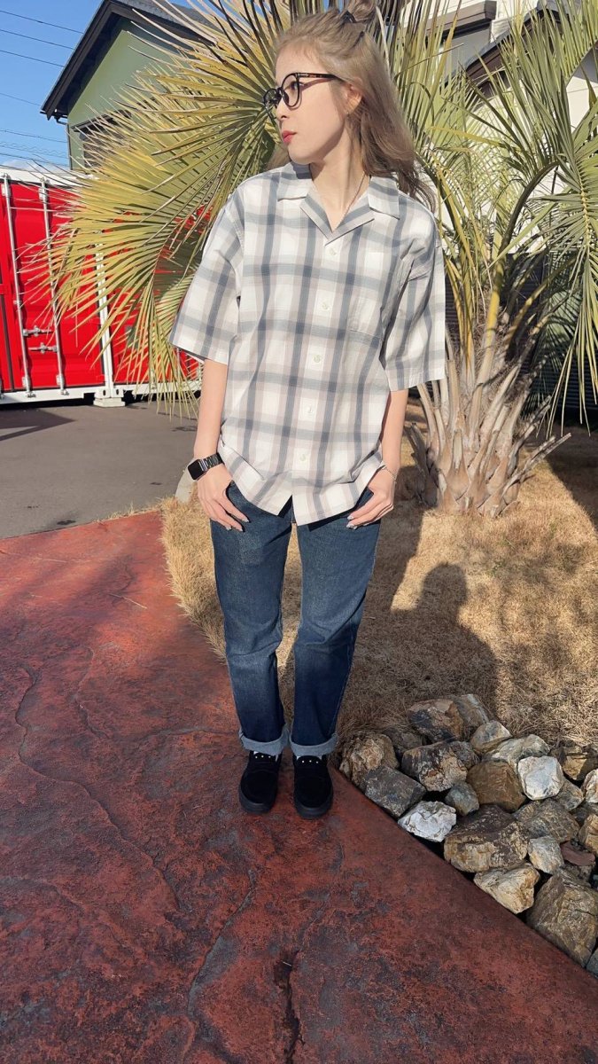 画像1: オープンカラーチェックシャツ (1)