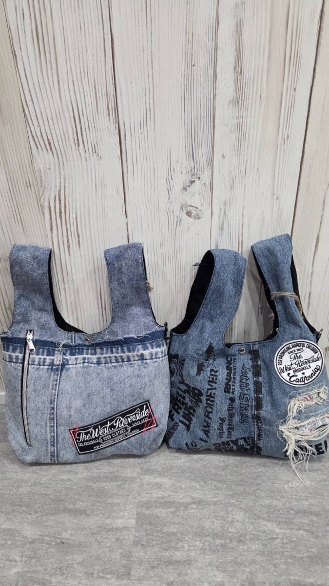 画像1: TWR×FREELY　ダメージデニムマルシェBAG (1)
