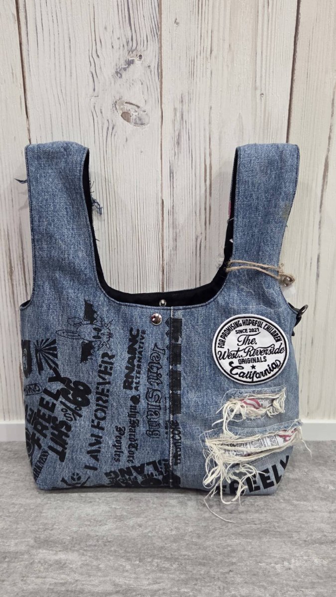 画像2: TWR×FREELY　ダメージデニムマルシェBAG (2)